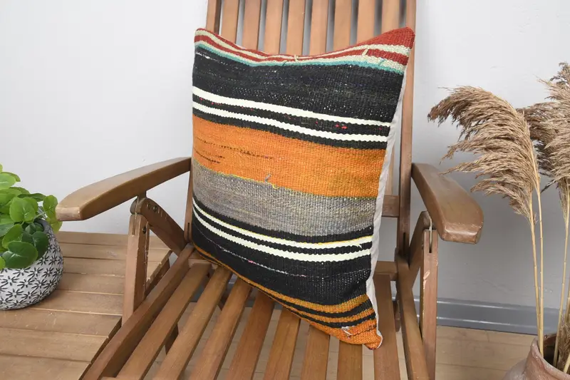 Pillow, Kilim Pillow Cover, Gift Pillow, Comfy Throw Pillow Sham, Turkish Kilim Pillow, Decorative Throw Pillow Sham, 20x20 Brown Pillow - 3