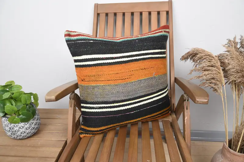 Pillow, Kilim Pillow Cover, Gift Pillow, Comfy Throw Pillow Sham, Turkish Kilim Pillow, Decorative Throw Pillow Sham, 20x20 Brown Pillow - 1