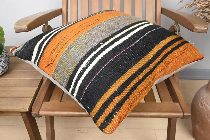 Pillow, Kilim Pillow Cover, Gift Pillow, Comfy Throw Pillow Sham, Turkish Kilim Pillow, Decorative Throw Pillow Sham, 20x20 Brown Pillow - 4