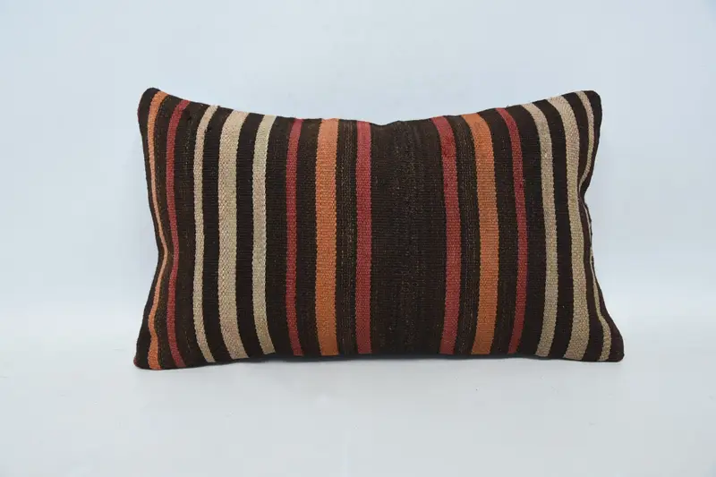 Striped Throw Cushion Cover, 12x20 inch Brown Antique Pillow Cover - 1
