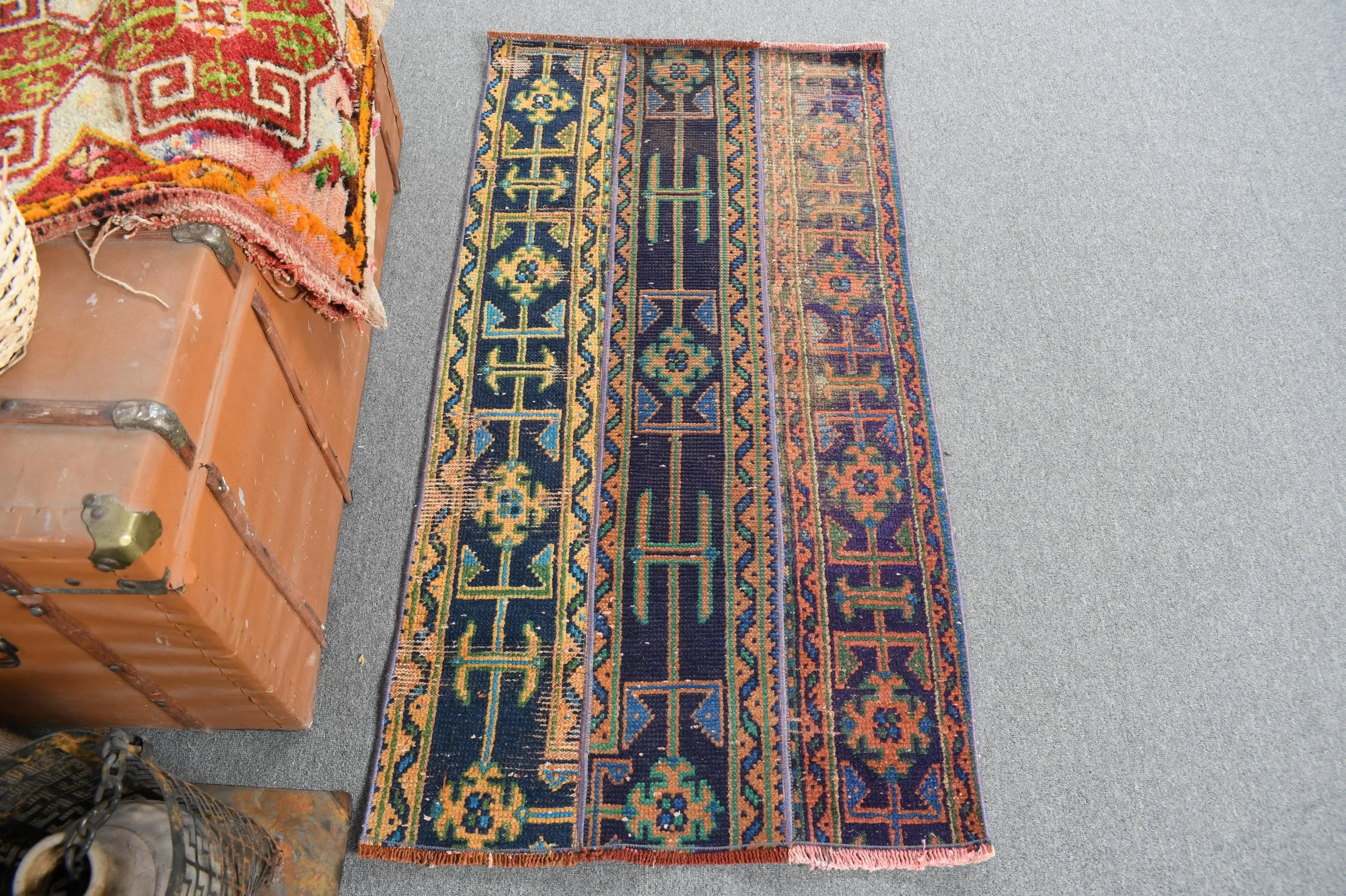 2,2x4,3 ft türkischer Teppich, blau floraler Vintage Wollteppich - 1