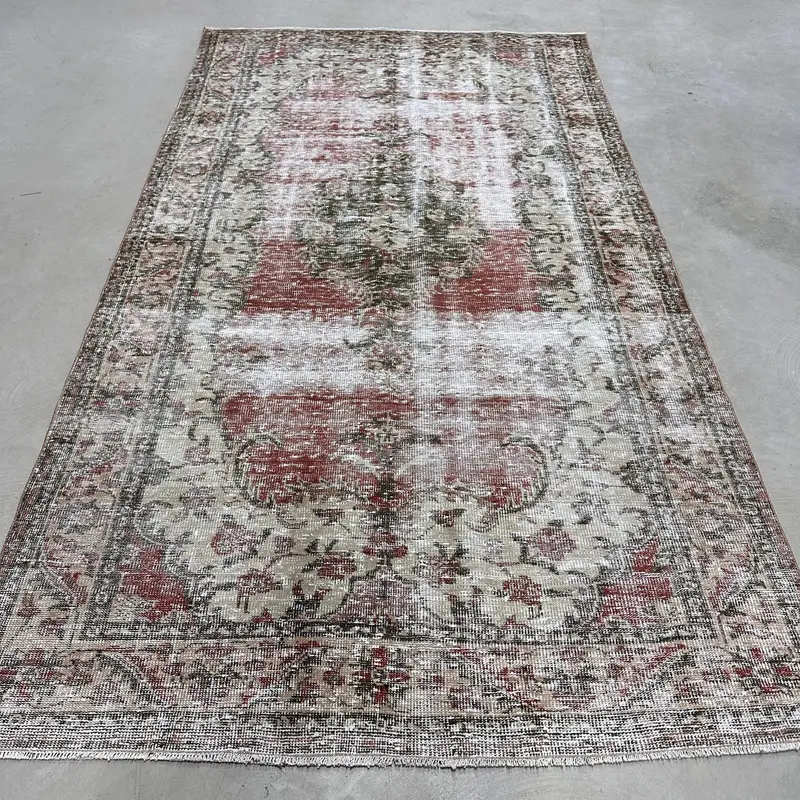 Turkish 5.9x10.5 ft Rug, Oushak Vintage Rug, Red Floral Rug Wool - 1