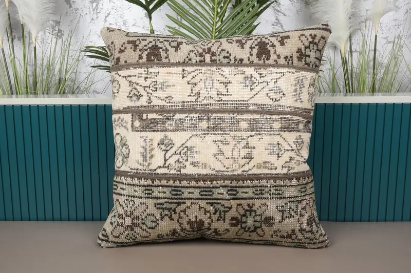 Vintage Kissenbezug, 24x24 Zoll Beige Antik Kissenbezug - 1