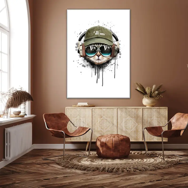 Music Lover Cat, Cat Wall Art, Cute Cat Table, Cat Canvas, Abstract Animals Wall Art, Cute Animals Wall Art, Abstract Wall Art, Music Canvas - 4