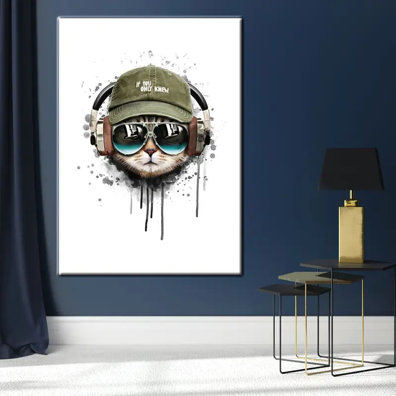 Music Lover Cat, Cat Wall Art, Cute Cat Table, Cat Canvas, Abstract Animals Wall Art, Cute Animals Wall Art, Abstract Wall Art, Music Canvas - 1