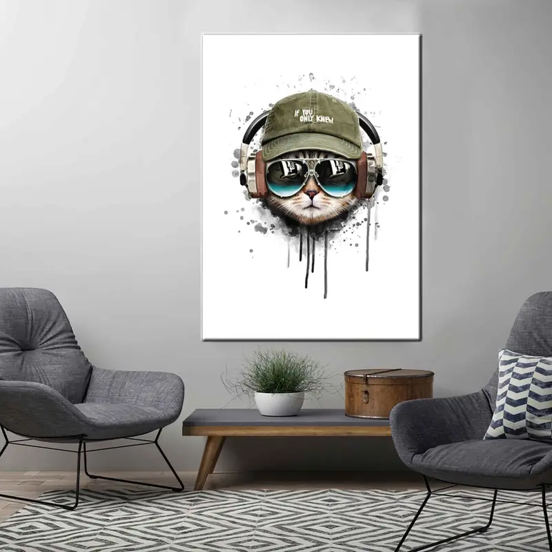 Music Lover Cat, Cat Wall Art, Cute Cat Table, Cat Canvas, Abstract Animals Wall Art, Cute Animals Wall Art, Abstract Wall Art, Music Canvas - 2