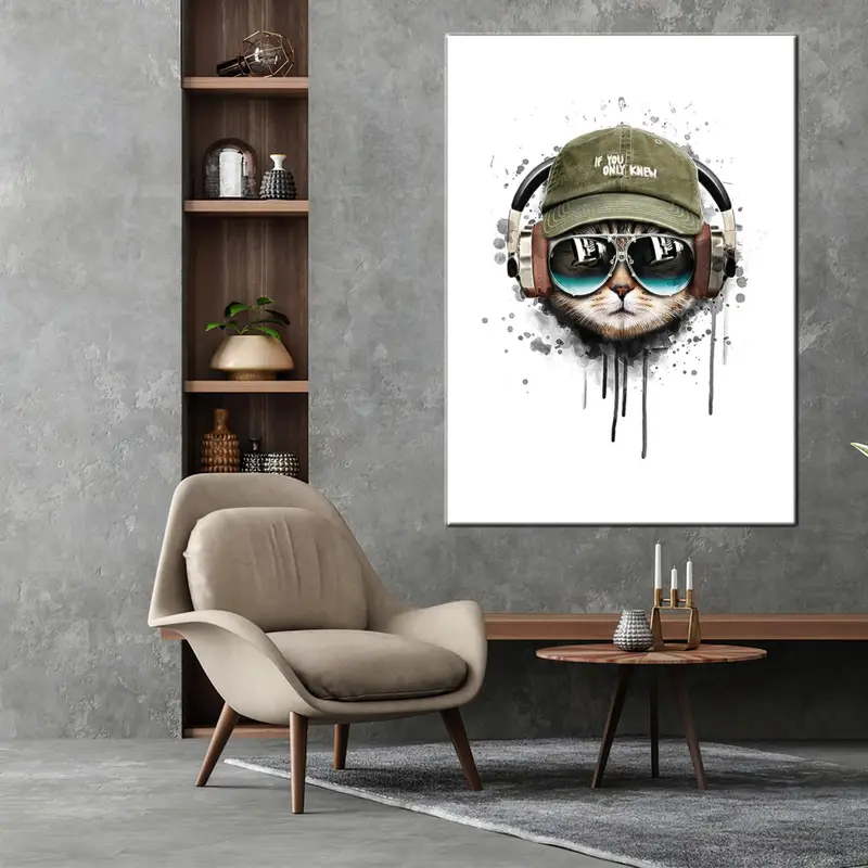 Music Lover Cat, Cat Wall Art, Cute Cat Table, Cat Canvas, Abstract Animals Wall Art, Cute Animals Wall Art, Abstract Wall Art, Music Canvas - 3