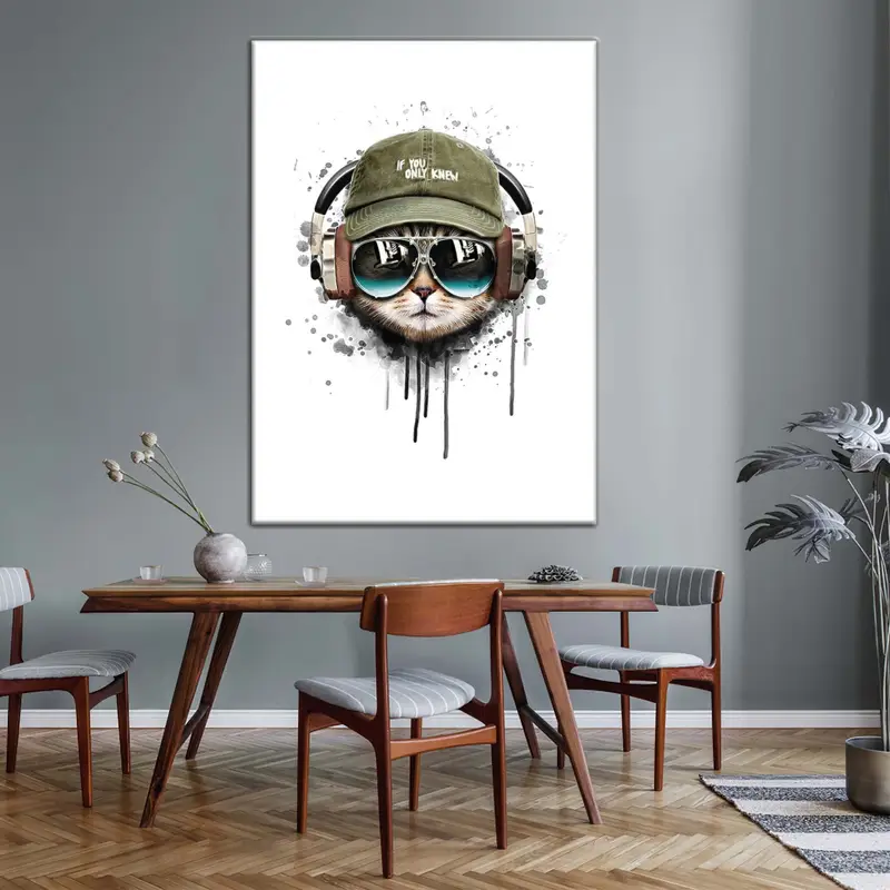 Music Lover Cat, Cat Wall Art, Cute Cat Table, Cat Canvas, Abstract Animals Wall Art, Cute Animals Wall Art, Abstract Wall Art, Music Canvas - 5