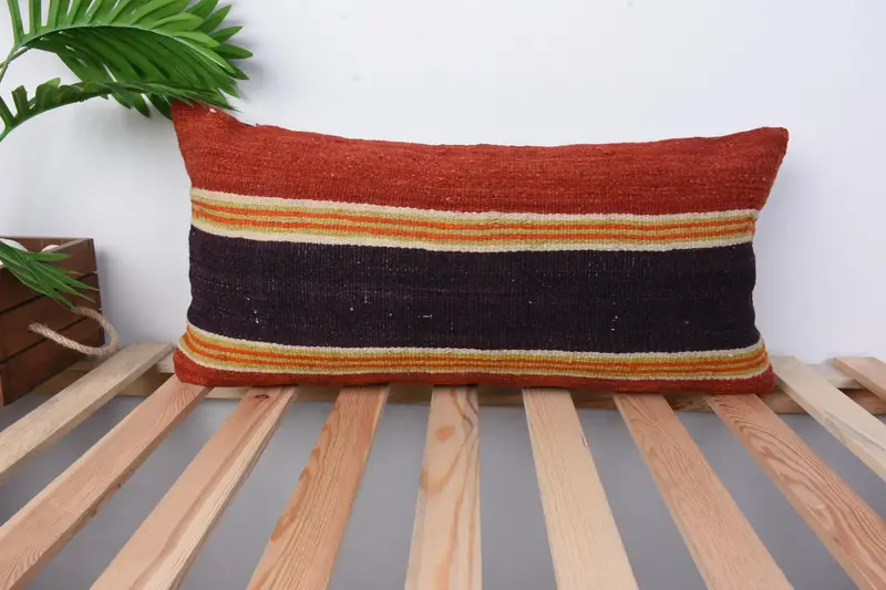 12x24 Red Cushion Cover, Boho Chic Pillow, Pillow Case, Home Decor Pillow, Turkish Kilim Pillow, Vintage Kilim Pillow, Rustic Pillow Sham - 1