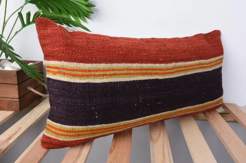 12x24 Red Cushion Cover, Boho Chic Pillow, Pillow Case, Home Decor Pillow, Turkish Kilim Pillow, Vintage Kilim Pillow, Rustic Pillow Sham - 5