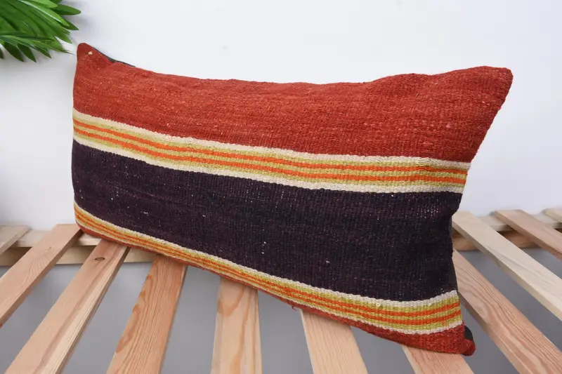 12x24 Red Cushion Cover, Boho Chic Pillow, Pillow Case, Home Decor Pillow, Turkish Kilim Pillow, Vintage Kilim Pillow, Rustic Pillow Sham - 4