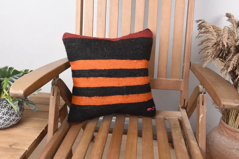 Orange Vintage Striped Cushion, 14x14 inch Gift Pillowcase - 1