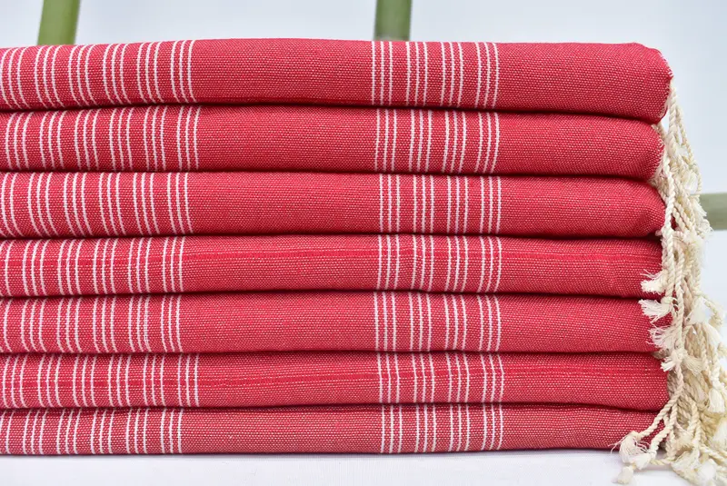 Personalized Red Striped Turkish Towel, 70x40 Inches, Organic Cotton