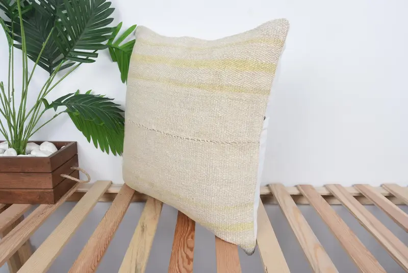 Pillow Case, Retro Cushion, Turkish Kilim Pillow, Throw Kilim Pillow, Authentic Pillow Sham, Vintage Kilim Throw Pillow, 20x20 Beige Pillow - 5