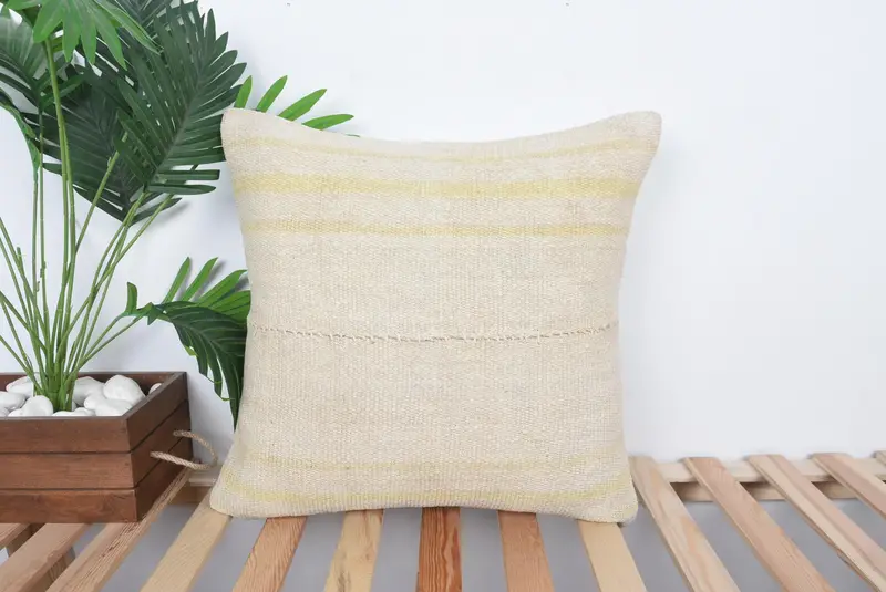 Pillow Case, Retro Cushion, Turkish Kilim Pillow, Throw Kilim Pillow, Authentic Pillow Sham, Vintage Kilim Throw Pillow, 20x20 Beige Pillow - 1