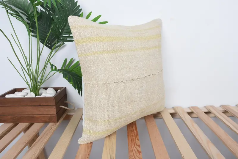 Pillow Case, Retro Cushion, Turkish Kilim Pillow, Throw Kilim Pillow, Authentic Pillow Sham, Vintage Kilim Throw Pillow, 20x20 Beige Pillow - 4