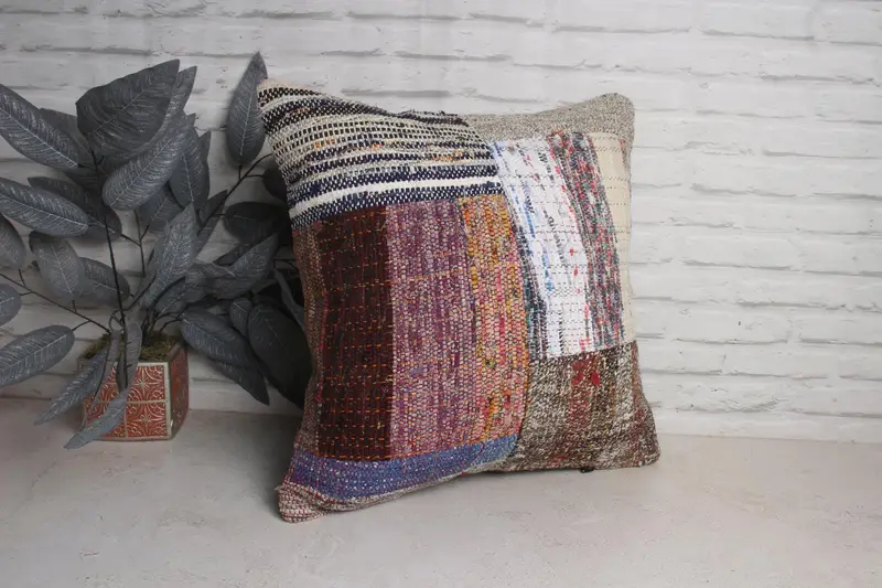 Gift Pillow, 20x20 Purple Cushion, Pillow Case, Vintage Kilim Throw Pillow, Handmade Cushion Cover, Pillow for Couch, Armchair Cushion - 3