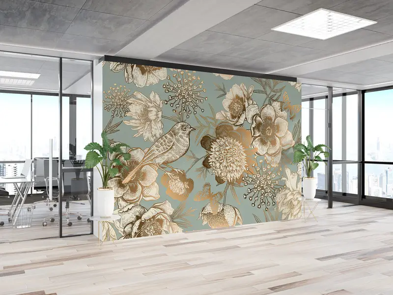 植物の壁印刷、ファッション壁紙、黄金の花の壁紙、モダンな壁画、花柄の壁紙、ビンテージの壁紙、 - 8