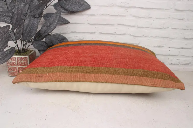 Cushion Case, Turkish Pillow, 16x24 Red Cushion Case, Nomadic Pillow Cover, Vintage Kilim Throw Pillow, Boho Pillow Sham Cover - 5