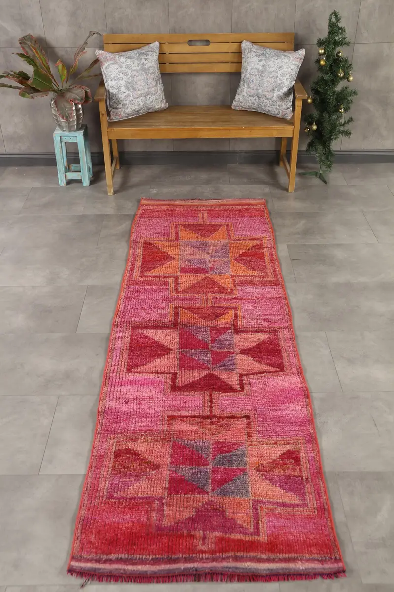 Alfombra Herki turca vintage de 2,8x8,4 pies, alfombra de lana Red Runner Ombré - 1
