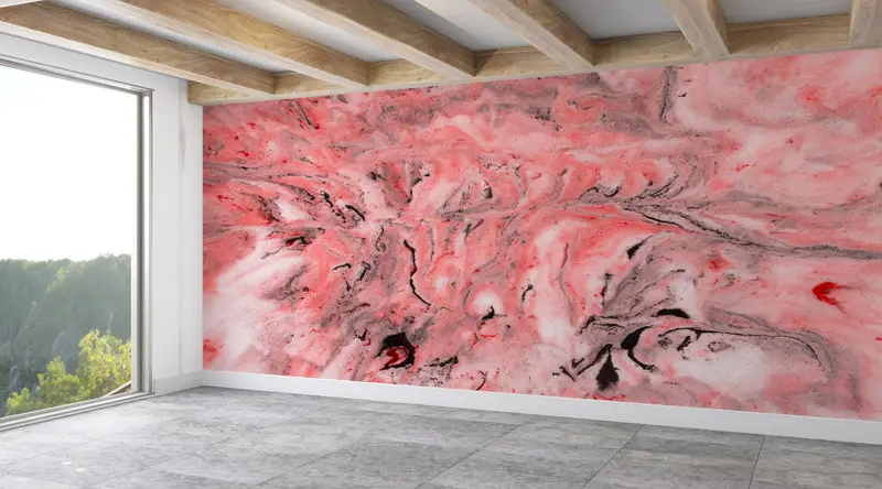 3d Wall Paper, , Red Wall Poster, Bright Wall Paper, Custom Wall Paper, Red And Gray Wall Print, Contemporary Mural, Modern Wall Painting, - 4