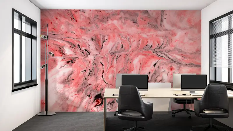 3d Wall Paper, , Red Wall Poster, Bright Wall Paper, Custom Wall Paper, Red And Gray Wall Print, Contemporary Mural, Modern Wall Painting, - 1