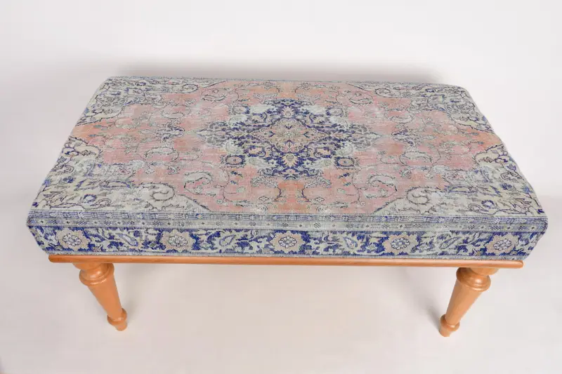Modular Kilim-Inspired Ottoman, Blue and Pink Wool Blend Ottoman