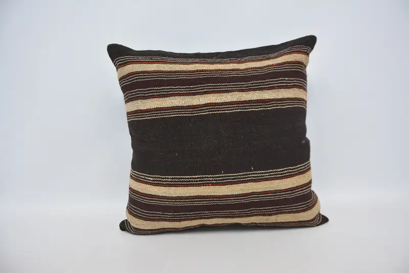 Braun & Beige gestreiftes Wurfkissen, 24x24 besticktes Hanfkissen