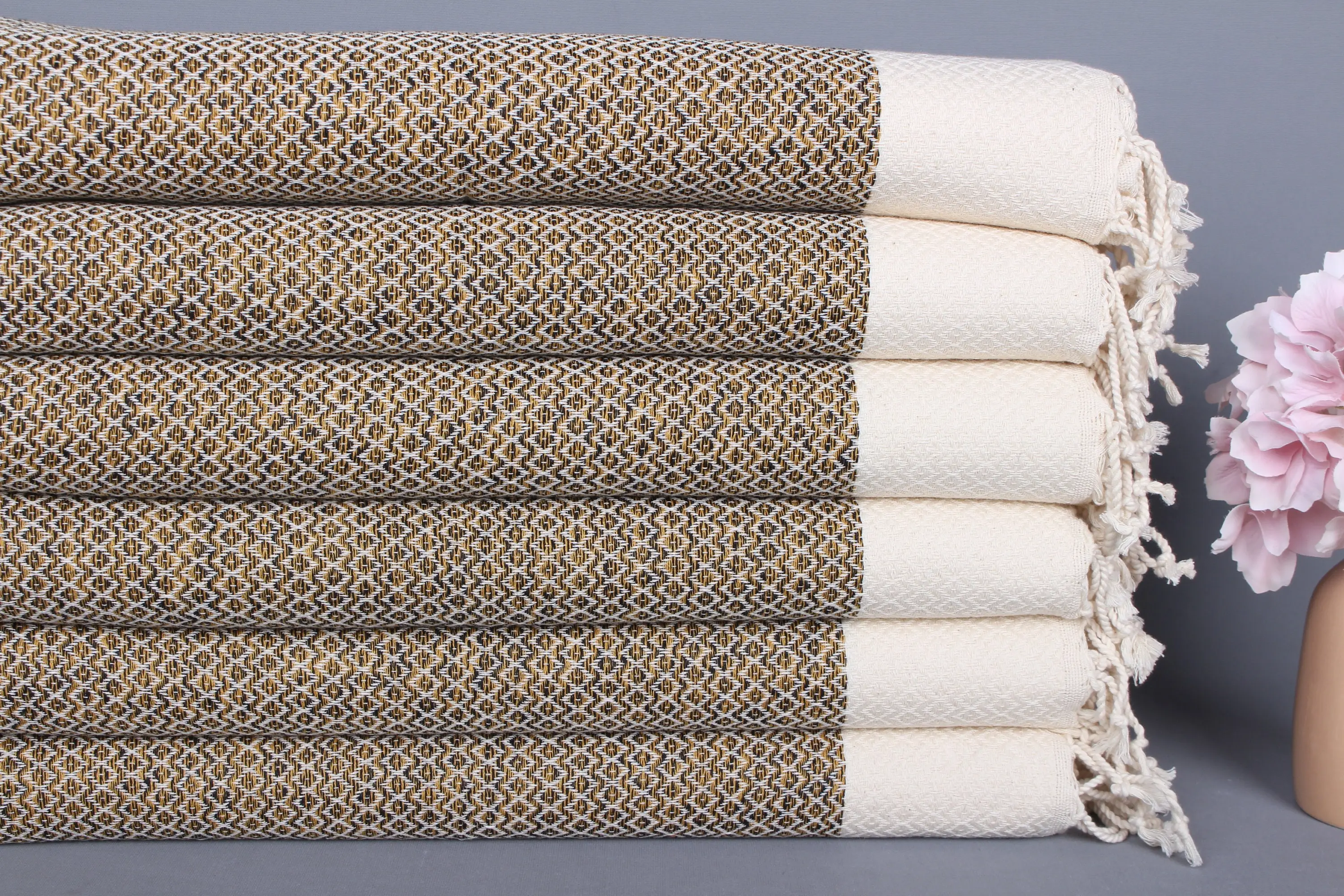 Kitchen Towel Turkish Cotton Mustard Beige, 20x40 Inches - 1