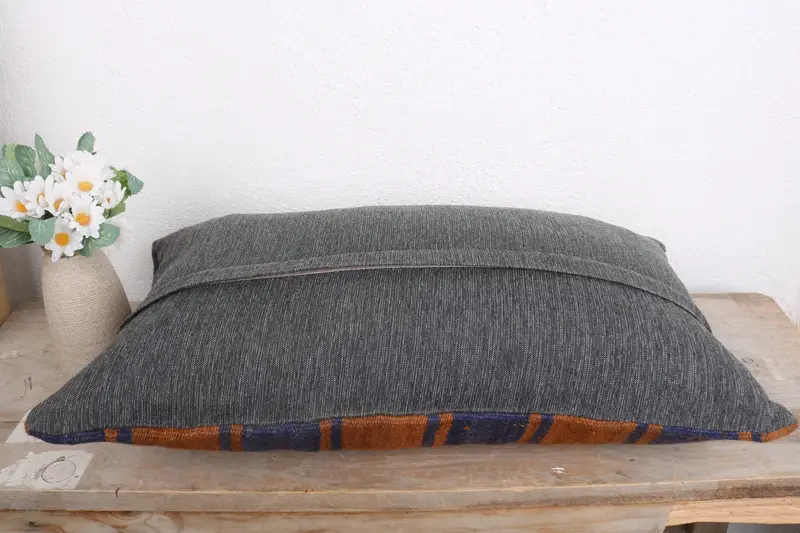 Vintage Pillow, Outdoor Cushion, 12x20 Blue Pillow Case, Kilim Cushion Sham, Pillow Sham, Custom Cushion Case, Ethnical Kilim Rug Pillow - 7