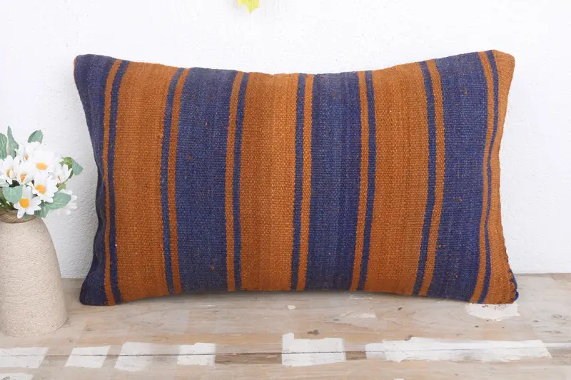 Vintage Pillow, Outdoor Cushion, 12x20 Blue Pillow Case, Kilim Cushion Sham, Pillow Sham, Custom Cushion Case, Ethnical Kilim Rug Pillow - 2