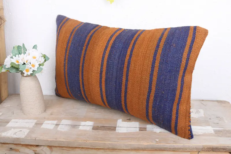 Vintage Pillow, Outdoor Cushion, 12x20 Blue Pillow Case, Kilim Cushion Sham, Pillow Sham, Custom Cushion Case, Ethnical Kilim Rug Pillow - 4