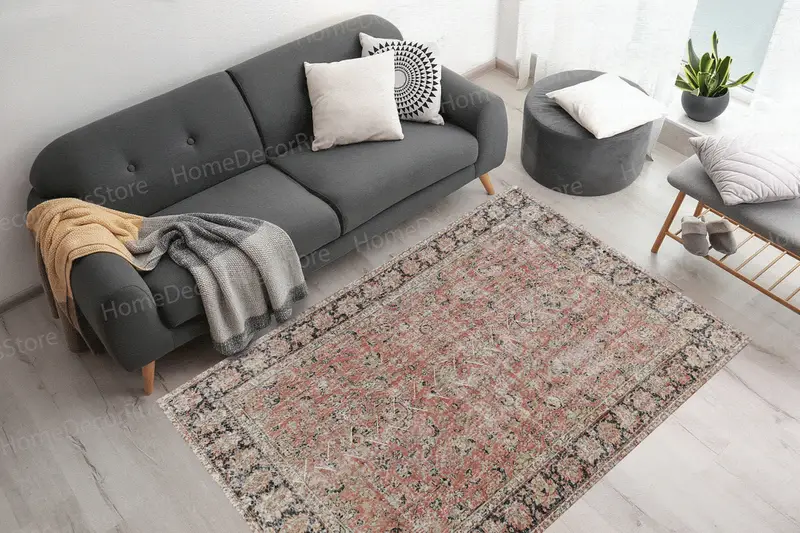 エレガントなプリントラグ：落ち着いた花柄の海岸ボヘミアンデザイン