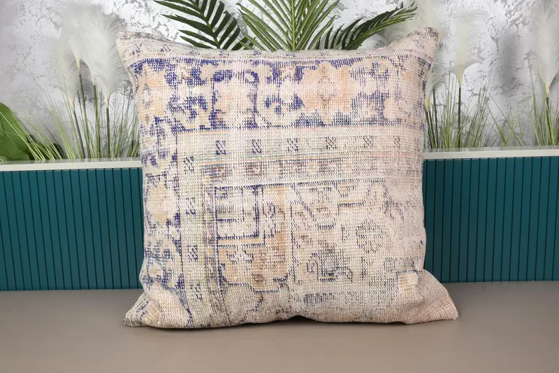 Blaues südwestliches besticktes Kissen, Vintage 32x32 Wurfkissen