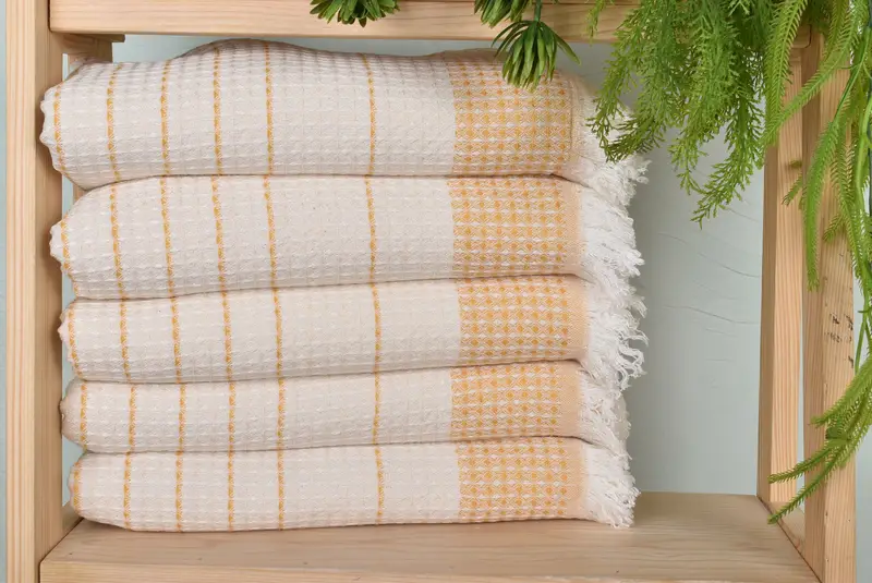 Mustard Waffle Cotton Beach Towel Industrial Utility, 40x71 Inches