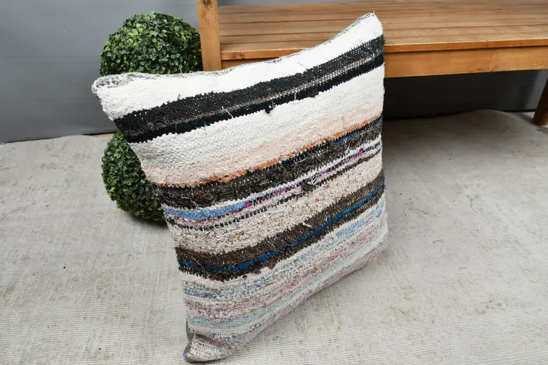 Ethnical Kilim Rug Pillow, Antique Pillows, 22x22 White Cushion Cover, Pillow Cover, Nomadic Cushion, Handmade Kilim Cushion, Art Deco Cushion - 7