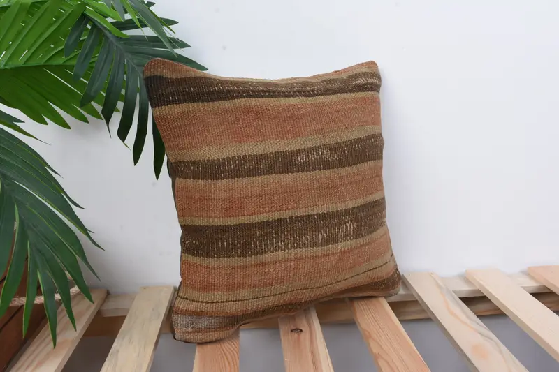 Turkish Kilim Pillow, Throw Kilim Pillow, Traditional Pillow, Yoga Pillow Case, Pillow, 12x12 Brown Pillow, Turkish Pillow - 4
