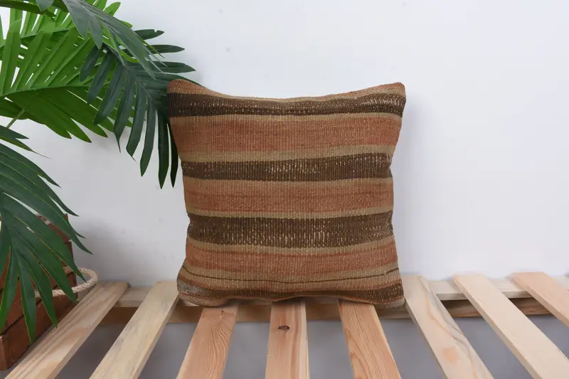 Turkish Kilim Pillow, Throw Kilim Pillow, Traditional Pillow, Yoga Pillow Case, Pillow, 12x12 Brown Pillow, Turkish Pillow - 1