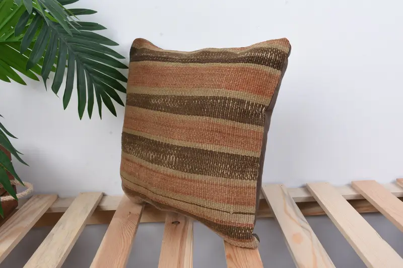 Turkish Kilim Pillow, Throw Kilim Pillow, Traditional Pillow, Yoga Pillow Case, Pillow, 12x12 Brown Pillow, Turkish Pillow - 5