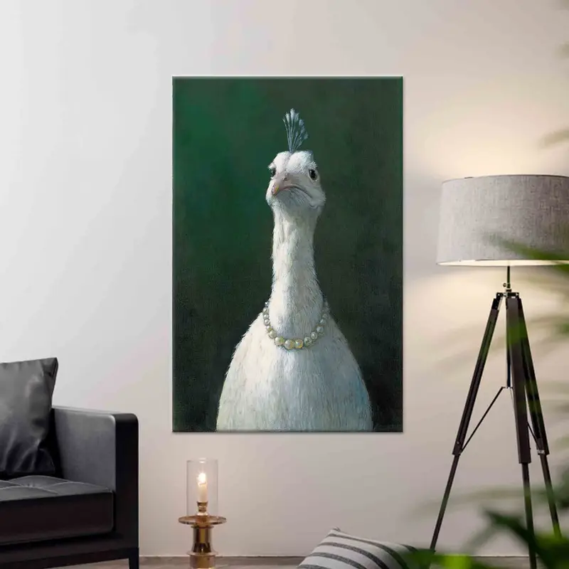 Trendy Peacock Canvas: Artistic Fowl with Pearls Print