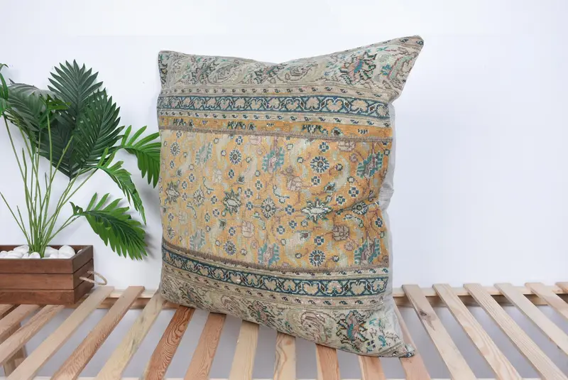 Cushion Cover, Gift Pillow, Vintage Kilim Throw Pillow, Authentic Pillow, Boho Pillow Sham Cover, 32x32 Orange Pillow, Seat Cushion Cover - 5