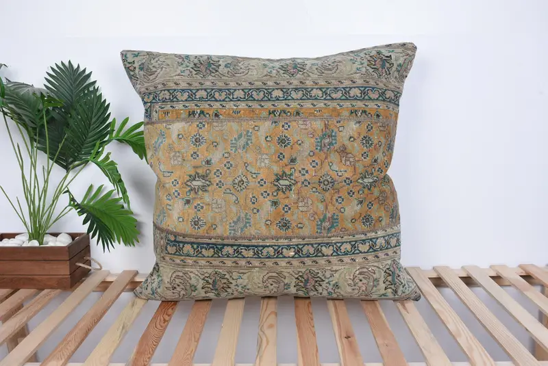 Cushion Cover, Gift Pillow, Vintage Kilim Throw Pillow, Authentic Pillow, Boho Pillow Sham Cover, 32x32 Orange Pillow, Seat Cushion Cover - 1