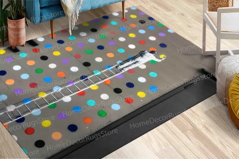 Moderner Banksy-Teppich mit bunten Punkten – trendige Heimdekoration