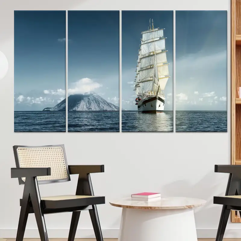 Ofis Dekoru için Zarif Tropikal Deniz Manzarası Baskılı Kanvas