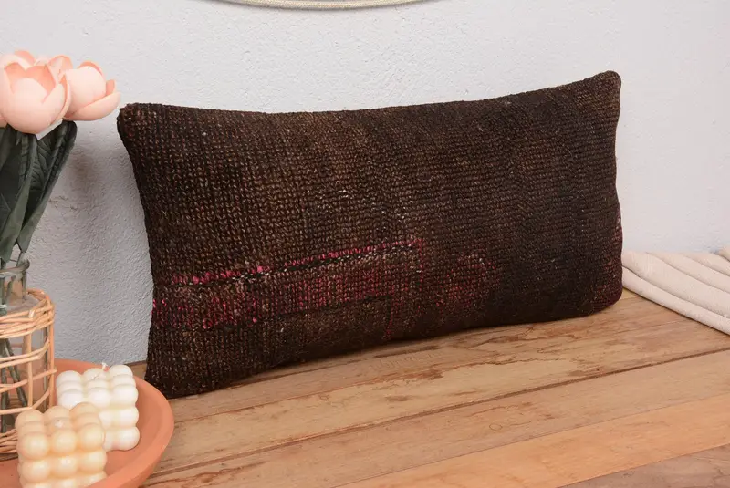 Braunes Southwestern besticktes Wurfkissen, 12x24 handgemachtes Kissen