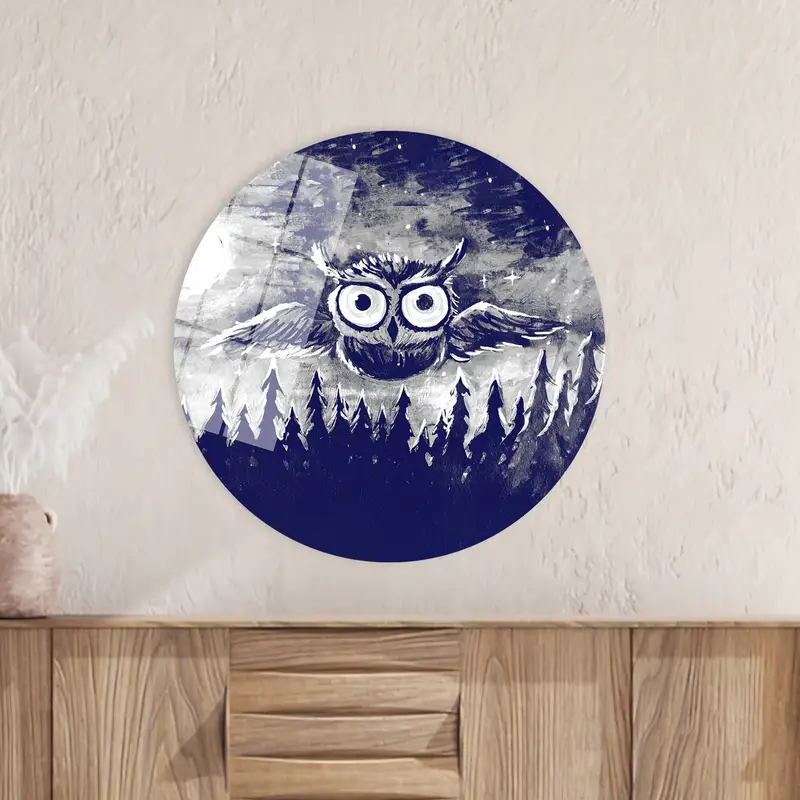 モダンなフクロウの夜の風景キャンバス: 満月の森のアート