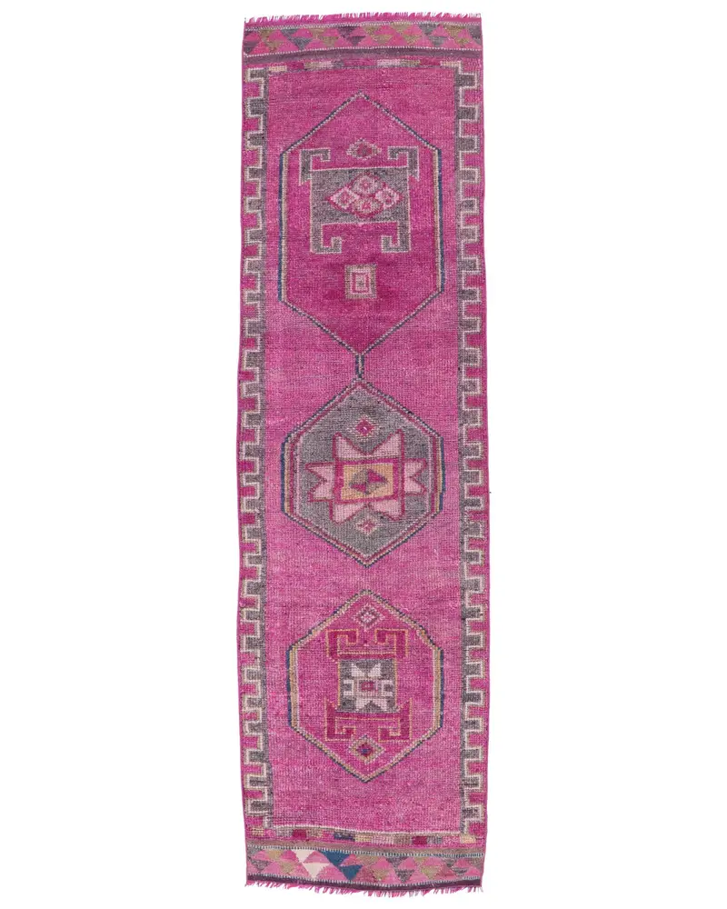 Türk Halısı, Yolluk 2.7x9.7 ft Vintage Halı, Pembe Fas Yün Halısı - 1