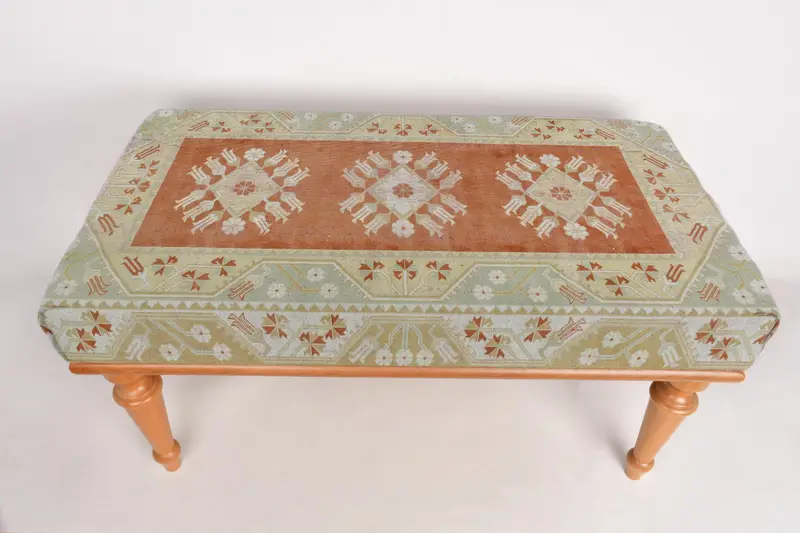 モジュラーグリーン&オレンジオットマンセット、キリム風ウールブレンドオットマン