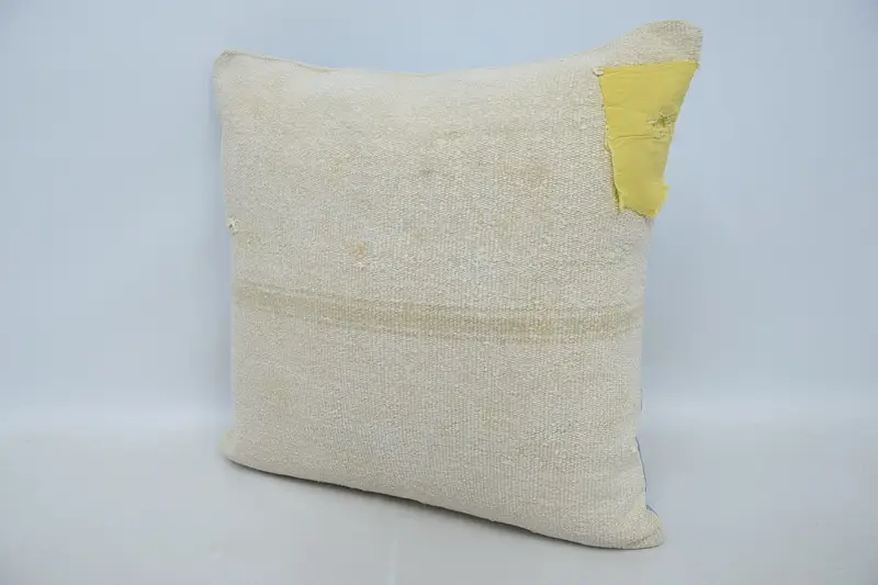 Boho Pillow Sham Cover, 24x24 Beige Pillow Case, Vintage Kilim Throw Pillow, Throw Kilim Pillow, Wool Kilim Pillow Pillow, Pillow Sham - 4