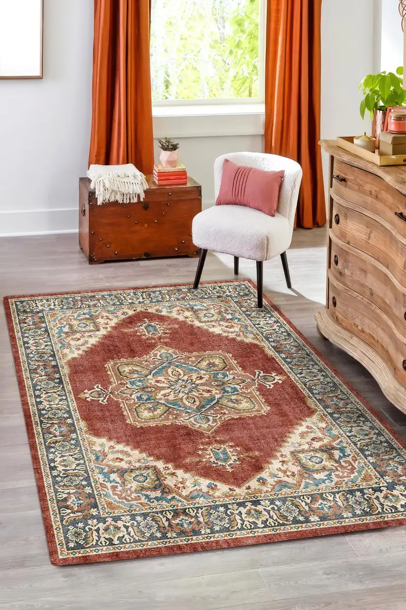 エレガントなプリントラグ：モダンな空間のためのTılsım Kadifeデザイン